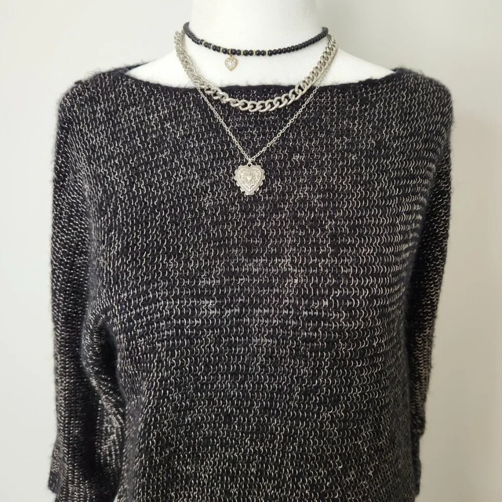 Y2K‎ Grunge Black Metallic Knit Sweater Small Whimsigoth Witchy Dark Fairy Gold